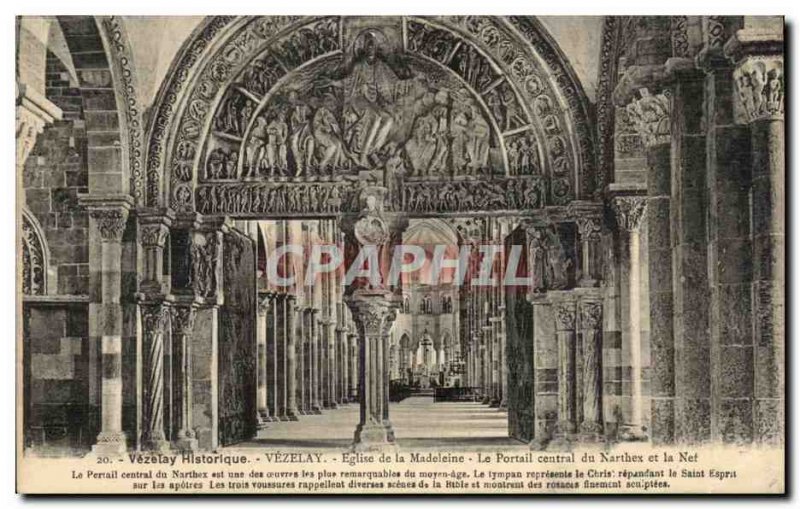 Vezelay Old Postcard Madeleine Church The central portal of the narthex and nave