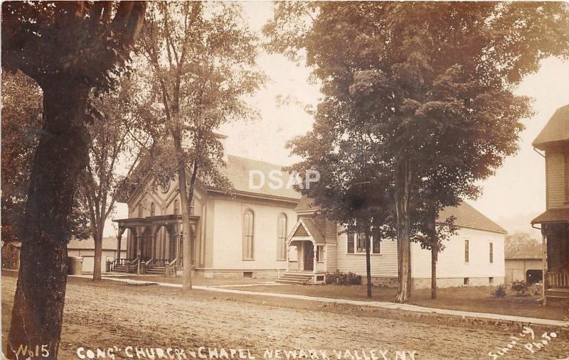 New York NY Real Photo RPPC Postcard 1908 NEWARK VALLEY Congregational Church