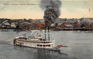 Steamer Columbia leaving Muscatine IA., USA River Boat PU 1907 