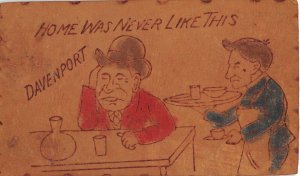 Home Was Never Like Davenport Iowa~Lunch Counter~Man in Apron~1906 Leather PC