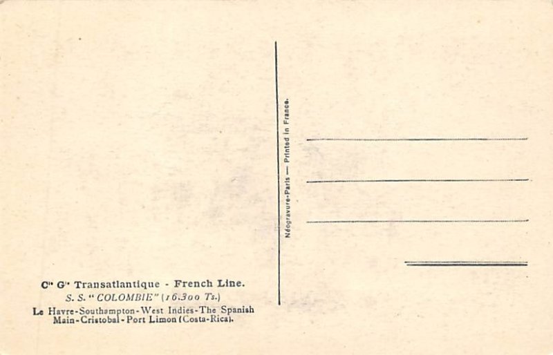 SS Colombie French Misc Lines Ship Unused 