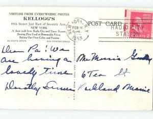 1950's KELLOGG'S CAFETERIA RESTAURANT New York City NY hs5669