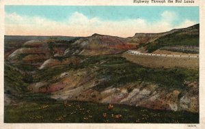 Vintage Postcard 1920's Highway Through The Bad Lands C.T. American Art