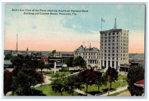 1914 Bird's Eye View of the Plaza Custom House Pensacola Florida FL Postcard