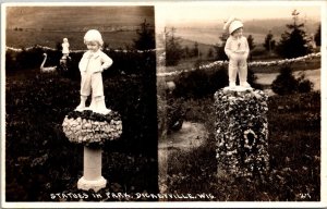 RPPC Children Statues in the Park, Dickeyville WI c1939 Vintage Postcard T41