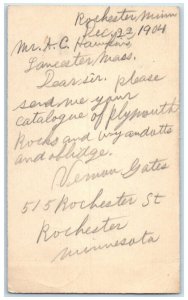 1904 AC Hawkins Lancaster Massachusetts MA Rochester Minnesota MN Postal Card