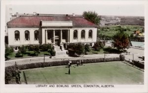 Edmonton Alberta Library and Bowling Green Scarce Gowen Sutton RPPC Postcard H56