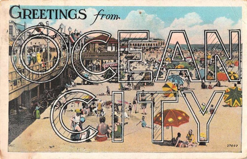 Ocean City New Jersey Large Letter Greetings Vintage Postcard AA51000