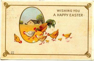 Greeting - Easter. Chicks, Hens, Rooster