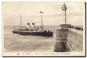 Old Postcard Lighthouse Dieppe The pier and steamer Paris arriving Newhaven