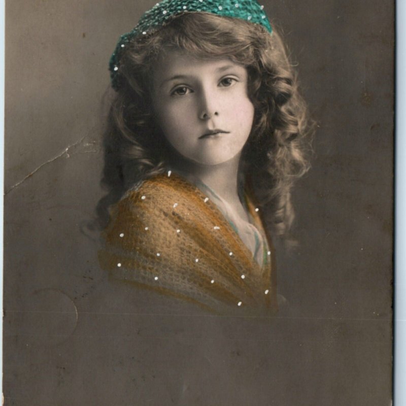 c1900s Cute Somber Young Girl RPPC Belgium Hand Colored PFB Real Photo PC A136