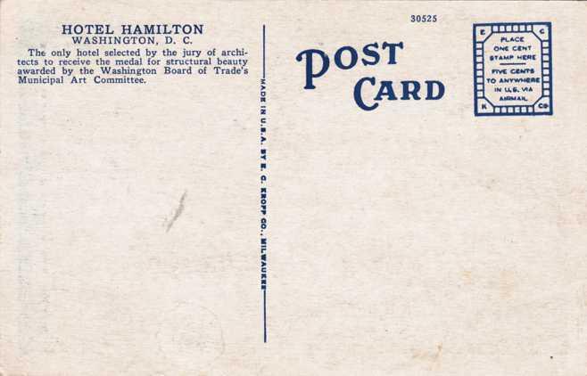 Hotel Hamilton - 14th and K Streets - Washington, DC - WB