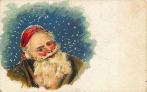 A Happy Brown Robed Santa Claus With Red Hat Postcard