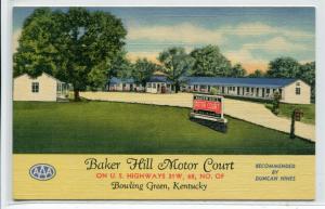 Baker Hill Motor Court Motel Bowling Green Kentucky linen postcard