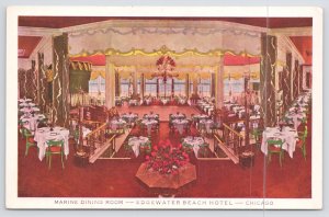 Linen~Marine Dining Room~Edgewater Beach Hotel~Beautiful Rose Colored~IL~Vtg PC