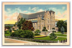 Immaculate Conception Church Lowell Massachusetts MA Linen Postcard Y14