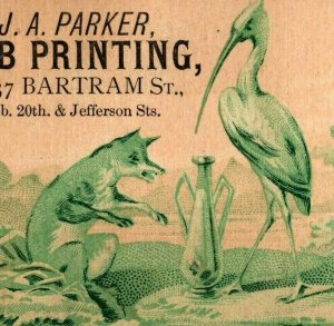 1870's J.A Parker Job Printing Aesop's Fable Fox & The Stork P165 