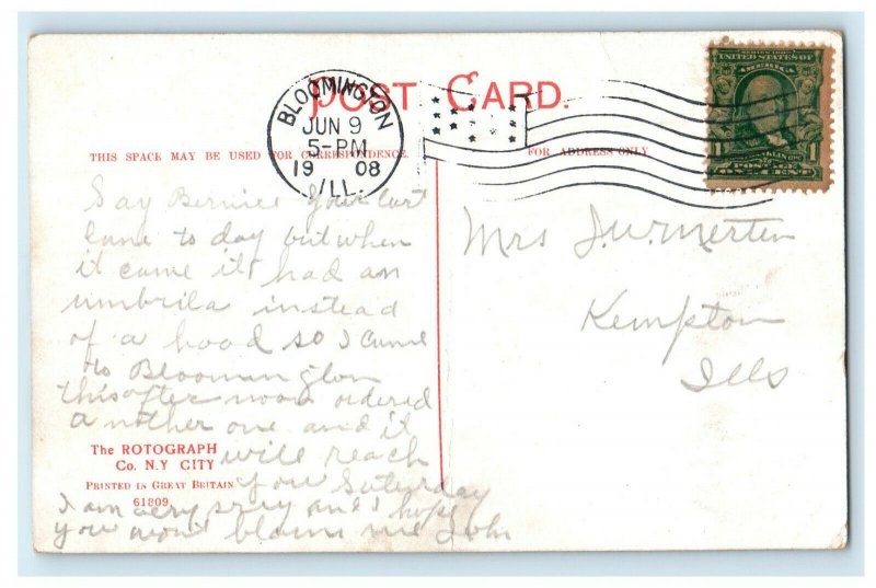 1908 Pavilion Miller Park, Bloominton Illinois IL Antique Posted Postcard 