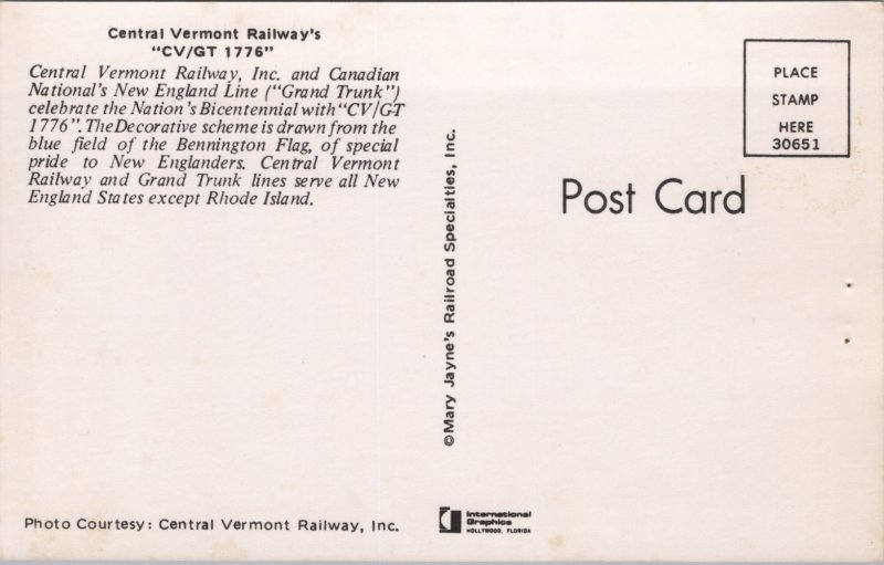 Central Vermont Railway CV/GT #1776 EMD GP9 Bicentennial Locomotive