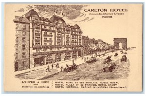 c1910 Carlton Hotel Avenue Des Champs Elysees Paris France Unposted Postcard