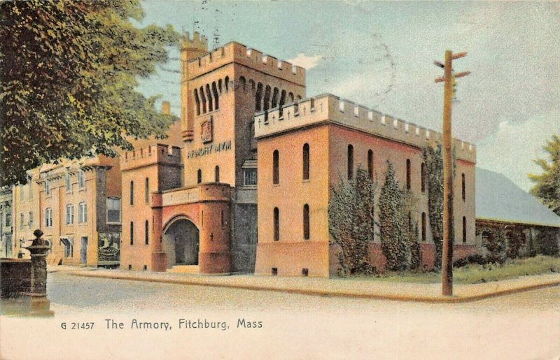 FITCHBURG MASSACHUSETTS~THE MILITARY ARMORY~1909 ROTOGRAPH TINTED PHOTO POSTCARD