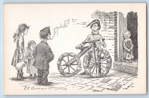 Outcault Artist Signed Postcard Children Bicycle c1910's Unposted Antique