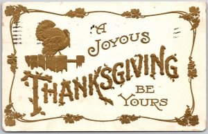 A Joyous Thanksgiving Be Yours Embossed Golden Turkey Letters Bordered Postcard