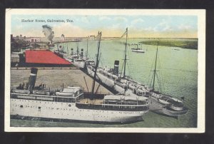 GALVESTON TEXAS HARBOR SCENE VINTAGE BOATS OLD POSTCARD