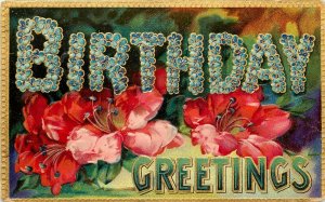 c1910 Postcard 1440 Birthday Greetings Glossy Embossed Brightly Colored Azalea