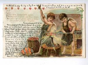 190248 Winged ANGEL CUPID Blacksmith Vintage LITHO postcard