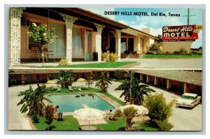 Vintage 1950's Advertising Postcard - Desert Hills Motel Pool Del Rio Texas