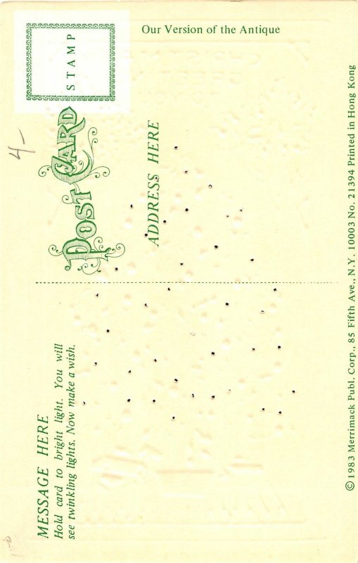 F89/ Merry Christmas Postcard c1980 HTL Hold-To-Light Tree Ornaments 15