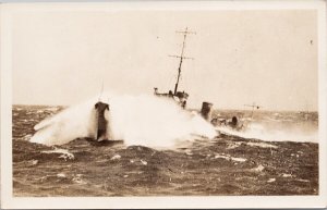 Ship in Rough Water Waves Boat Heavy Seas Unused Real Photo Postcard H31