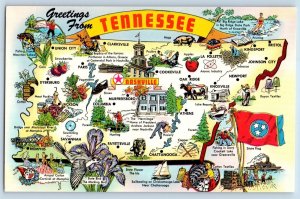 c1950's Greetings From Tennessee TN Volunteer State Map Correspondence Postcard
