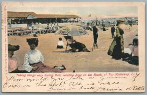 FAR ROCKAWAY LONG ISLAND NY VACATION ON THE BEACH ANTIQUE POSTCARD