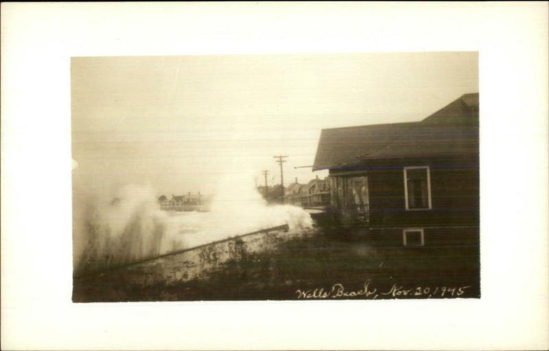 Wells Beach ME Homes & Durf Waves Real Photo Postcard