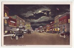 P249 JL old postcard fargo nd broadway @ night old cars sign