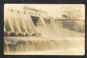 RPPC DELPHI INDIANA OAKDALE DAM SPILLWAY RUSHING WATER REAL PHOTO POSTCARD