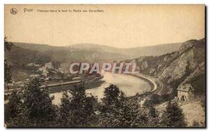 Old Postcard Yvoir Fidevove in the background the Roche aux Crows