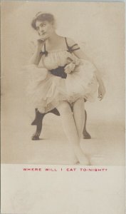 Woman Ballerina Dancer 'Where Will I Eat Tonight' Humour Real Photo Postcard G47