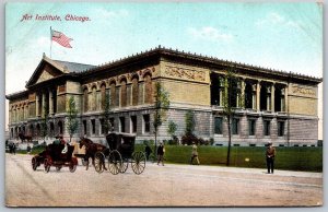 Vtg Chicago Illinois IL Art Institute Early Auto Horse & Carriage 1910 Postcard