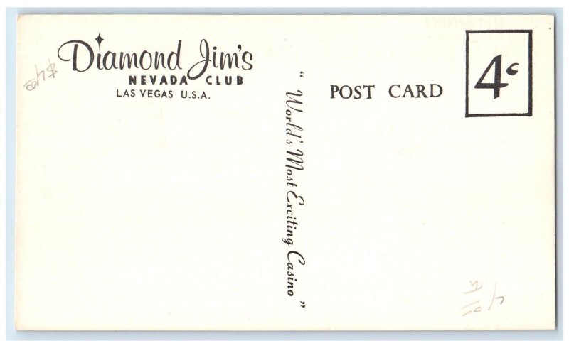 c1940 Diamond Jim's Parking Lots Las Vegas Nevada Club Vintage Antique Postcard
