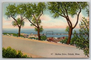 MN Duluth Skyline Drive Scenic View Linen Postcard I27