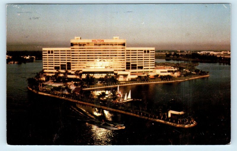 MIAMI, Florida FL ~ Birdseye MIAMI AIRPORT HILTON at Dusk 1989 ~ 4x6 Postcard