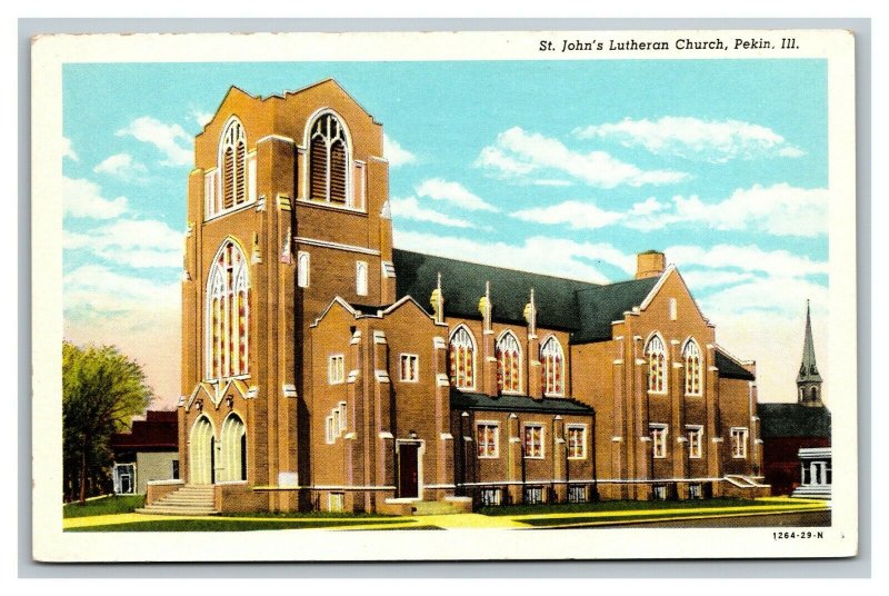 Vintage 1930's Postcard St. John's Lutheran Church Pekin Illinois