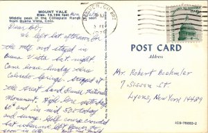 Mount Yale Middle Peak Collegiate Buena Vista Colorado CO Cancel Postcard WOB 