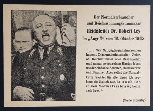 GERMANY THIRD 3RD REICH PROPAGANDA CARD BRITISH FORGERY WWII DR. ROBERT LEY