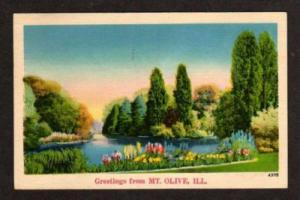 IL Greetings from MT OLIVE ILLINOIS Postcard Linen PC