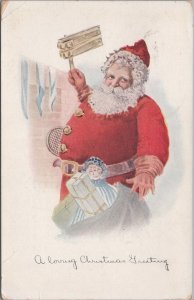 Postcard A Loving Christmas Greeting Santa Claus + Toys