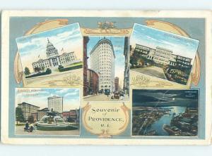 Damaged by tape on back W-Border FIVE VIEWS ON ONE POSTCARD Providence RI H6648